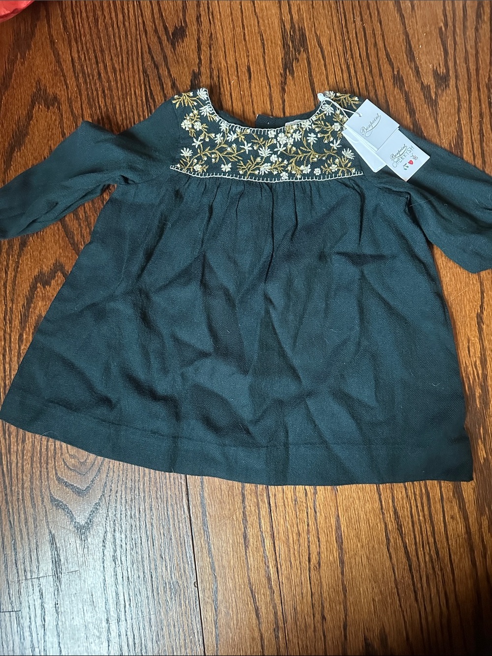 Bonpoint Dark Green Embroidered Yoke Blouse